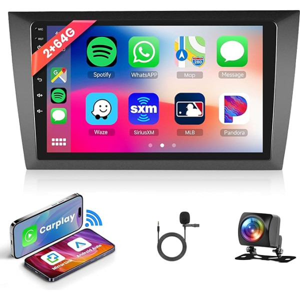 2G + 64G bezvadu Carplay Android auto radio 2 DIN VW Golf 6 2008-2016 ar Android auto navigāciju GPS WiFi 9 collu auto radio ar Mirror Link Bluetooth FM/RDS/DAB/OBD/DVR stūres vadības ierīci