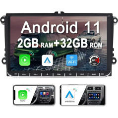 JUNHUA 9 collu 2GB + 32GB Android auto radio VW Golf 5 V Golf 6 VI Passat Polo Tiguan T5 EOS ar Wireless CarPlay Android auto, Double DIN Bluetooth auto radio ar satelītnavigāciju WiFi FM radio RDS USB SWC