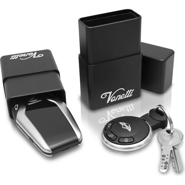 Vonetti Alpha Shield Premium Keyless Go aizsardzība, alumīnija kaste automašīnas atslēgām, RFID bloķētājs, aizsargvāciņš, automašīnas atslēgu seifs 10 cm melns