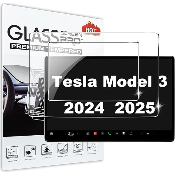 Lemxiee Ekrāna aizsargstikls Tesla Model 3 (2024 2025) Rūdīts stikls [1 + 1 gabals] Vidēja izmēra navigācijas skārienekrāna aizsargstikls + aizmugurējā sēdekļa skārienekrāna aizsargstikls Tesla Model 3 Highland (2024