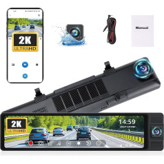 2K Mirror Dash Cam, 3 kanālu 10,8 collu aizmugures skata spoguļa kamera Triple Mirror Dash Cam Night Vision, G-sensors, autostāvvietas uzraudzība, App Control, 24H Parking Monitor, AHD Waterproof Reversing Camera