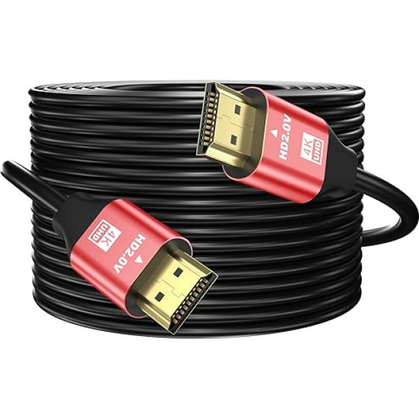 grofyllaa 4K HDMI kabelis 25 m, ātrgaitas HDMI 2.0 kabelis 4K @ 60Hz 2K @ 120Hz, zeltīts savienotājs 3D ARC HDCP 2.2 un 2.3 HDTV/Blu Ray atskaņošanai/projektoriem/neimatoriem/PS4/PS5 (sarkans)