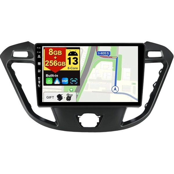 BXLIYER Android 13 - [8G + 256G, 8-core] - Autoradio Ford Tourneo Transit Custom (2013-2021) - Bezvadu CarPlay/Android Car - Kamera un mikrofons - IPS 9 collu 2 DIN - DAB stūres vadības stūres rats Fast Boot