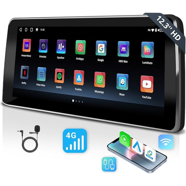 ATOTO 12,3 collu autoradio CarPlay displejs un Android Car, saderīgs ar BMW 5. sērijas F10 F11 CIC sistēmu (2011-2012), visas oriģinālās funkcijas, GPS izsekošana, DriveChat AI, 2 Bluetooth, 4G LTE