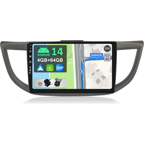 [4GB + 64GB] Android 14 auto radio Honda CRV 2012-2016-[Integrēts CarPlay/Android Car/DSP/GPS]-10.1 collu IPS skārienjūtīgais ekrāns DAB/Mirror Link/Bluetooth 5.0/AHD/360 kamera