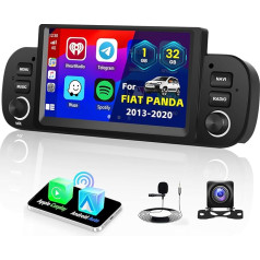 Android 13 Carplay priekš Fiat Panda 2013-2020, 6,2 collu autoradio ar 1080P ekrānu, Android Car, FM/RDS, GPS, Bluetooth 5.0, WiFi, USB/MIC, stūres vadība + aizmugures skata kamera 1+32GB