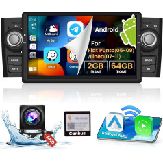 Hikity 2G + 64G Android 13 Auto radio Fiat Punto 2005-2009/Linea 2007-2011 ar 7 collu skārienjūtīgo ekrānu, Wireless Carplay un Android Car, ar GPS Mirror Link SWC FM/RDS MIC atpakaļgaitas kamera