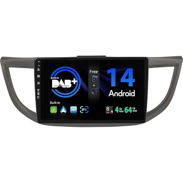 SXAUTO Iebūvēts DAB Android 12 IPS auto radio Honda CRV (2012-2016) - Iebūvēts Carplay/Android Car - Kamera + MIC - 4G + 64G - 360-CAM stūres kontrole Fast Boot WiFi DSP - 2 DIN 10,1 collas