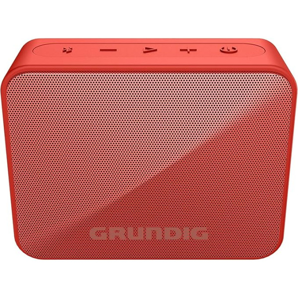 GRUNDIG Solo+ Red Bluetooth skaļrunis, skaņu kastīte, 3,5 W RMS jauda, 30 metru diapazons, vairāk nekā 20 stundu atskaņošanas laiks, Bluetooth 5.3, pret šļakatām izturīgs apvalks (IPX5), melns