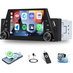 CAMECHO DIN 1 CarPlay autoradio ar 5 collu ekrānu, bezvadu A-pple CarPlay/Android Car/Mirror Link, 5 collu skārienjūtīgais displejs ar Bluetooth FM Radio USB EQ, atbalsta stūres vadības ierīci + atpakaļgaitas funkciju