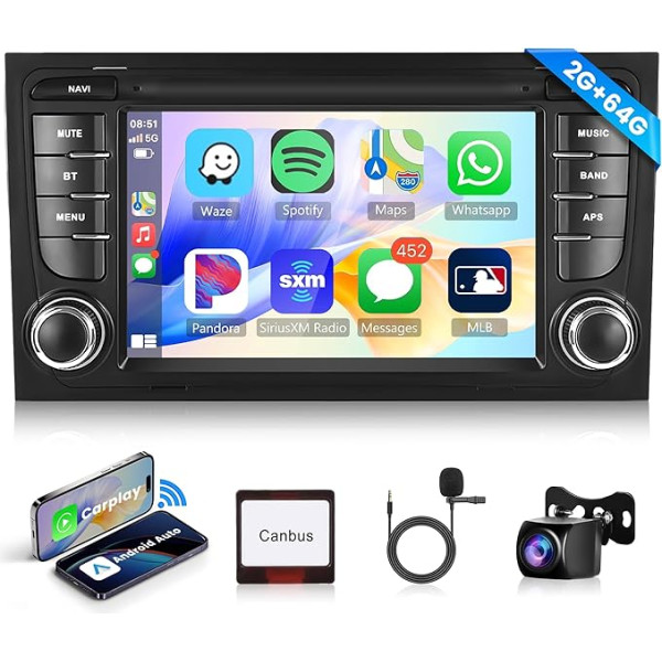 2G + 64G bezvadu Carplay Android 13 auto radio 2 DIN priekš Audi A4