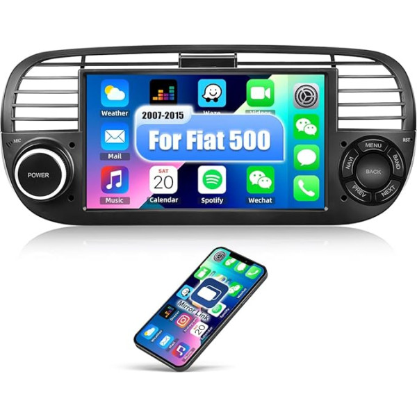 CAMECHO Android 13 auto radio ar satelītnavigācijas sistēmu Fiat 500 (2007-2015), 7 collu auto radio ar Bluetooth FM/RDS Mirror Link WiFi un USB (melns)