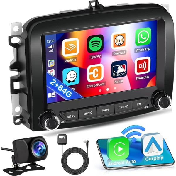 Inefala Android 13 2GB/64GB auto radio ar GPS navigāciju Fiat 500L 2013-2019 Radio Wireless Carplay Android Car, 7 collu skārienjūtīgais ekrāns, GPS navigācija, WiFi, BT, USB, FM RDS, EQ, MIC, aizmugures skata kamera