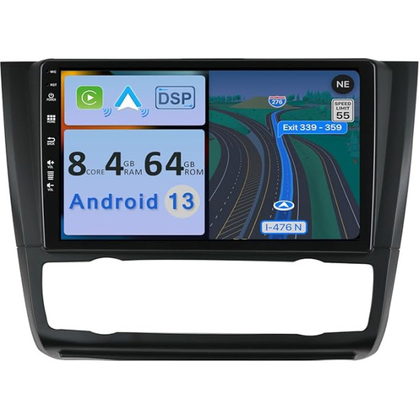 YUNTX Android 12 Auto radio Octa Core 4GB + 64GB ar CarPlay Android auto DSP kamera 9 collu IPS skārienekrāna atbalsts DAB AHD kamera GPS WiFi Bluetooth BMW 1. sērijas E81 E82 E87 E88 (2008-2012)