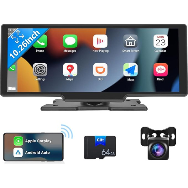 10,3 collu HD skārienjūtīga ekrāna auto stereo pārnēsājamais auto audio uztvērējs ar bezvadu Apple Carplay Android auto aizmugures kameru