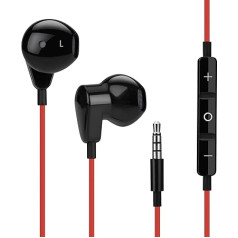 In-Ear austiņas AUX 3,5 mm jack austiņas ar mikrofonu, saderīgas ar iPhone, Samsung Galaxy, Huawei, Sony Xperia, LG, BlackBerry, Asus, Nokia, HTC u.c., sarkanas / melnas krāsas.