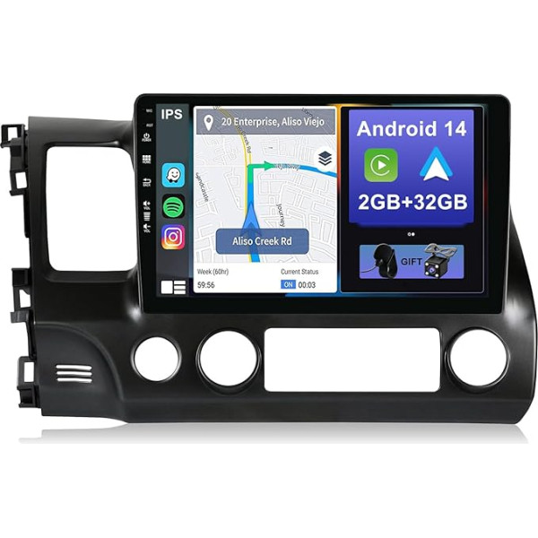 YUNTX Android 12 auto radio Honda Civic (2004-2011)-[Integrēts CarPlay/Android Car/GPS]-10.1 collu IPS 2.5D skārienjūtīgais ekrāns Bezmaksas kamera DAB/ stūres vadības stūres vadība/MirrorLink/Bluetooth 5.0/WiFi/USB/4G