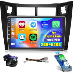 [2+64GB] Android 13 auto radio, bezvadu CarPlay Android auto, Toyota Yaris 2006-2011 radio, 9 collu ekrāna auto radio, Bluetooth, Mirror Link, GPS WiFi FM RDS SWC SWC EQ