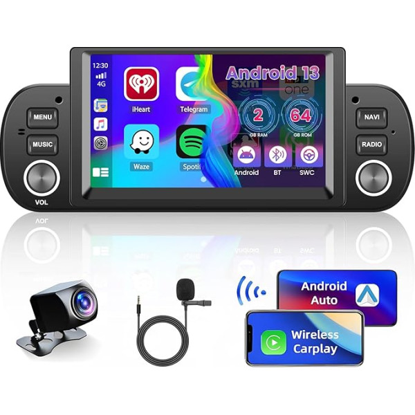 [2GB + 64GB] Android 13 auto radio, CarPlay Android auto bezvadu, Fiat Panda 2013-2020 radio, 6,2 collu ekrāns, Bluetooth, GPS WiFi WiFi EQ FM SWC USB, atpakaļgaitas kamera