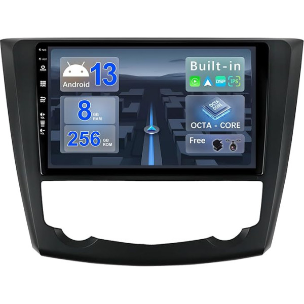 BXLIYER -[8G+256G, 8-core] - Android 13 IPS autoradio Renault Kadjar (2015-2019) - Bezvadu CarPlay/Android Car/DSP - LED kamera un mikrofons - 9 collu 2 DIN - DAB stūres rata vadība Fast-Boot 360-CAM