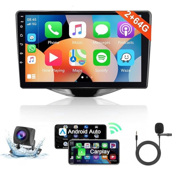 8 kodolu 2 + 64G: Hodozzy Carplay Auto radio Toyota Aygo 2015 Citroen C1 2020 Peugeot 108 Android auto radio ar satelītnavigāciju, 9 collu skārienjūtīgais ekrāns ar Android Car/WiFi/GPS/RDS/FM/Bluetooth/USB/DSP