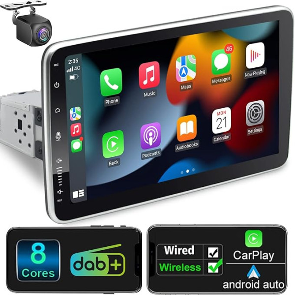 Android 12 Auto radio ar navigāciju 10,1 collu ekrāns Iebūvēts DAB+ bezvadu Android Car & Wireless Carplay 1 DIN auto radio Touch Display ar Bluetooth 8 Core 2G + 32G WiFi 4G GPS RDS AM Reversing