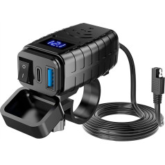 Motociklu mobilā tālruņa lādētājs 12-24 V ar lielu strāvu QC3.0 +PD Dual Port ar digitālo voltmetra displeju un slēdzi Quick Charge 12-24 V Motorcycle