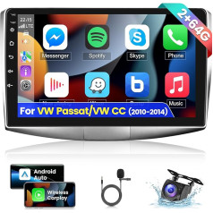 2+64G Android auto radio Volkswagen VW Passat / VW CC 2010-2014 - 10,1 collu bezvadu Carplay radio atbalsta Android auto WiFi GPS navigāciju ar stūres ratu FM RDS + atpakaļgaitas kamera