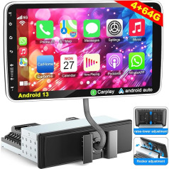 DAB+ Android 13 Viena DIN auto stereo 10,1 collu rotējošs skārienjūtīgais ekrāns Radio ar bezvadu A-pple Carplay Android auto, GPS navigācija WiFi FM/RDS HiFi Bluetooth Android Radio Head Unit + aizmugures kamera