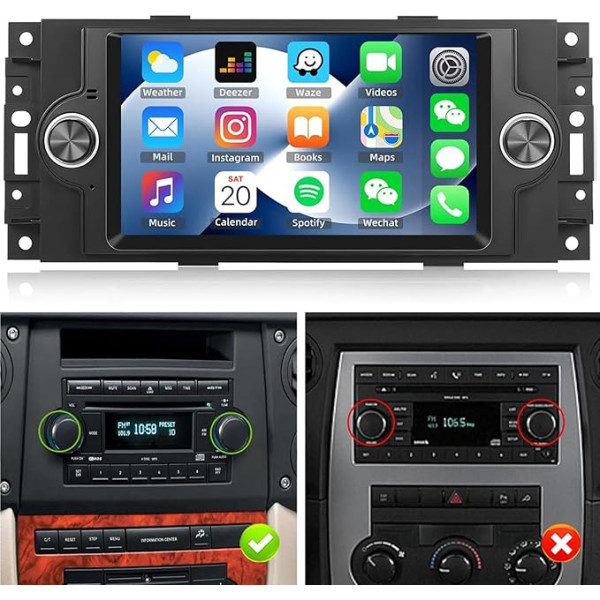 CAMECHO Android 13 auto radio ar satelīta navigāciju Jeep Chrysler 300C Chrysler PT Cruiser Dodge RAM, Double DIN auto radio ar 6,2 collu ekrānu Bluetooth RDS/FM MirrorLink un USB