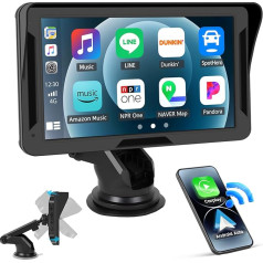 CAMECHO Bezvadu Carplay Android automašīna automašīnai (7-32 V), 7 collu displejs, pārnēsājams ar Apple Airplay/Android MirrorLink/Siri/Bluetooth/FM raidītājs/AUX/TF ports