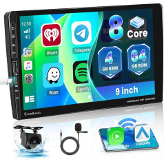 Hikity 8 Core 4G + 64G Android 13 Auto radio ar navigāciju Carplay Android Auto Double DIN 9 collu skārienjūtīgais ekrāns Auto radio ar navigāciju WiFi FM/RDS DSP SWC MIC Atpakaļgaitas kamera