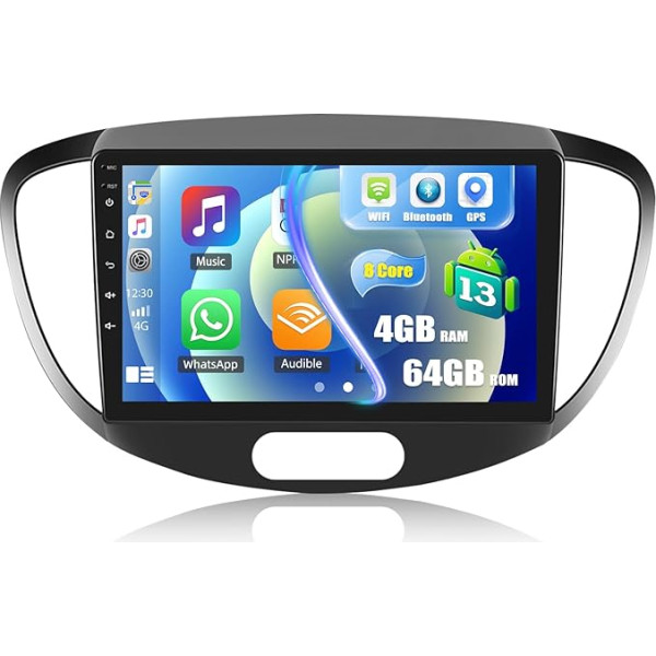 4+64GB 8 Core CAMECHO Android 13 Autoradio für Hyundai I10 2007-2013 mit Navi Carplay Android Auto Wireless, Doppel Din Radio mit 9 Zoll Bildschirm,Mirror Link RDS/FM Bluetooth 5.0+DSP