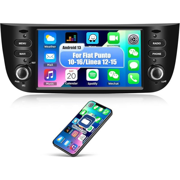 CAMECHO 1 + 32G Android 13 Auto radio ar navigācijas sistēmu Fiat Punto 10-16/Linea 12-15 ar satelītnavigācijas sistēmu, 6,2 collu autoradio ar skārienjūtīgu displeju, Bluetooth RDS WiFi SWC