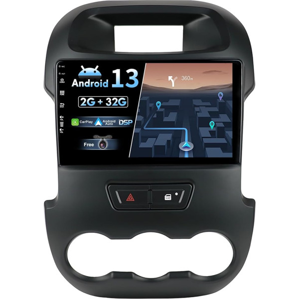 BXLIYER Android 13 IPS Autoradio Passt für Ford Ranger (2011-2016) - Eingebautes CarPlay Android Auto - KOSTENLOS Rückfahrkamera - 2G+32G - 9 Zoll 2 Din - DSP DAB Lenkradsteuerung WiFi Fast-boot 4G BT