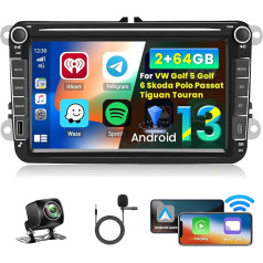 Inefala 8 collu Android 13 auto radio VW Golf 5 Golf 6 Skoda Polo Passat Tiguan Touran 2 DIN ekrāns (2 + 64GB) ar bezvadu CarPlay Android auto FM RDS GPS Bluetooth Bluetooth WiFi stūres vadības stūres rats