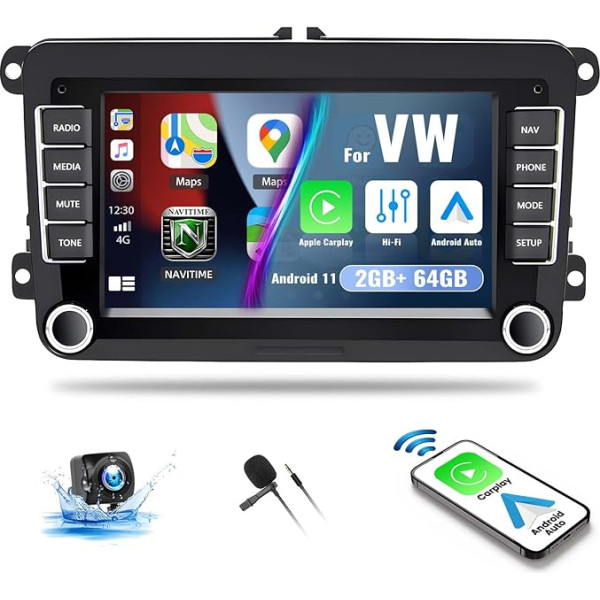 2GB + 64GB CAMECHO Android 13 auto radio VW Golf 5 6 Polo T5 Tiguan Seat Bezvadu Apple Carplay Android auto, 7 collu ekrāns Auto radio ar Bluetooth GPS FM HiFi WiFi SWC+ atpakaļgaitas kamera + mikrofons