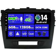 SXAUTO Android 13 - Iebūvēts 4G LTE DAB - 6G + 128G - Auto radio Suzuki Vitara (2014-2020) - Dual Band WiFi - CarPlay Android Car - Kamera + Mic - Stūres vadības DSP Bluetooth - QLED 9 collas