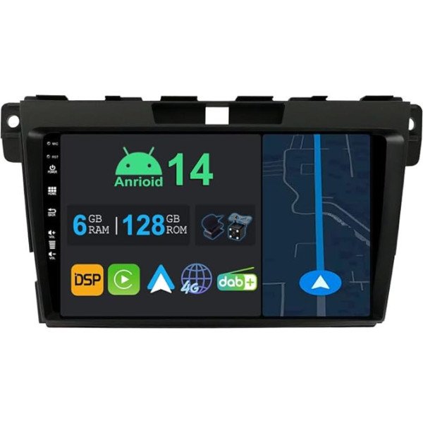 YUNTX 9 collu Android 13 auto radio ar satelītnavigāciju Mazda CX-7 2008-2014 | Octa Core | 6GB 128GB | Iebūvēts 4G LTE | CarPlay un Android Car | DSP | DAB | QLED | Dual Band WiFi | Bluetooth 5.0