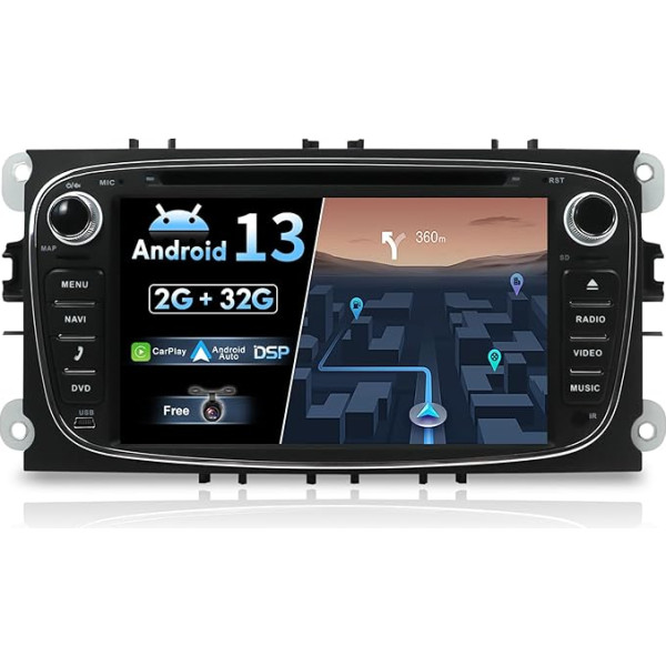 BXLIYER Android 13 auto radio Ford Focus/Mondeo/S-Max/C-Max/Galaxy - CarPlay Android Car - MIC + aizmugures skata kamera - 2G + 32G - IPS 7 collu 2 DIN - DAB stūres vadības pults Fast Boot WiFi DSP -