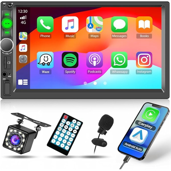 Inefala 2 Din 7 collu autoradio ar Carplay un Android Car, Bluetooth Stereo skārienjūtīgais ekrāns, Mirror Link, atbalsta FM, USB, AUX, TF, stūres vadības stūri, atpakaļgaitas kamera