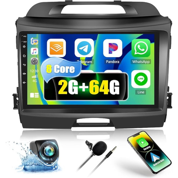 2G + 64G 8Core CAMECHO Android 13 auto radio priekš Kia Sportage 3 III SL 2010-2016 ar navigācijas sistēmu Carplay Android Car, 9 collu ekrāns, auto radio ar Bluetooth RDS 32EQ DSP Mirror Link + atpakaļgaitas kamera