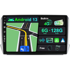 BXLIYER Iebūvēts 4G LTE un DAB, Android 13 autoradio Peugeot 208/2008 (2012-2018), 6G+128G, CarPlay Android automašīnai, kamera + MIC, vadība no stūres, divu joslu WiFi, QLED 10,1 collu, 8 kodolu