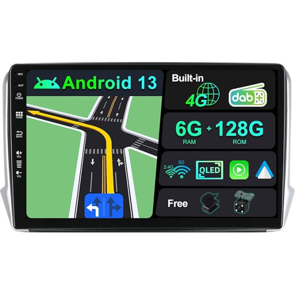 BXLIYER Iebūvēts 4G LTE un DAB, Android 13 autoradio Peugeot 208/2008 (2012-2018), 6G+128G, CarPlay Android automašīnai, kamera + MIC, vadība no stūres, divu joslu WiFi, QLED 10,1 collu, 8 kodolu