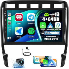 4+64G Android 13 Auto radio Porsche Cayenne 2003-2010 ar Carplay Android auto, 9 collu skārienjūtīgais ekrāns Radio ar inteliģento balss Bluetooth WiFi GPS FM / RDS 36EQ tīkla radio SWC + atpakaļgaitas kamera