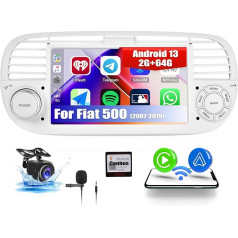 OiLiehu 2G + 64G Android 13 Carplay Android Auto Radio 2DIN Fiat 500 2007-2015 Auto Radio ar 7 collu ekrānu Atbalsta Mirror Link/HiFi/Equalizer/Bluetooth/FM RDS/WiFi/GPS/Augstuma kamera