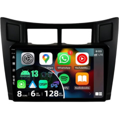 BXLIYER - [6G + 128G] - Android 12 IPS autoradio piemērots Toyota Yaris (2005-2011) - Bezvadu CarPlay/Android Car/DSP - LED kamera un MIC - 9 collu 2 DIN - DAB stūres vadības stūres ātrās laivas 360 kamera HD