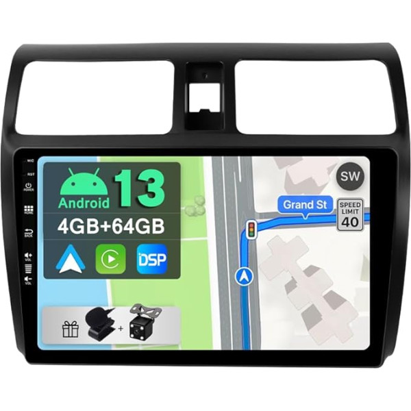 YUNTX [4GB + 64GB] Android 12 auto radio Suzuki Swift (2005-2019)-[Integrēts CarPlay/Android Auto/DSP/GPS]-10.1 collu IPS 2.5D kamera + MIC-DAB/Mirror Link/Bluetooth 5.0/360 kamera/stūresrats