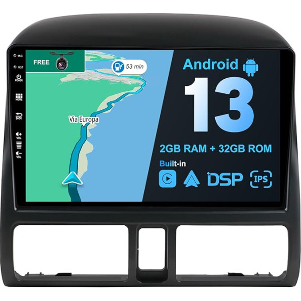 JOYX Android 12 IPS Auto Radio piemērots Honda CRV (1998-2006) - Iebūvēts CarPlay Android Car - Bezmaksas atpakaļgaitas kamera - [2G + 32G] - 9 collu 2 Din - DSP DAB stūres kontrole WiFast Boot 4G BT