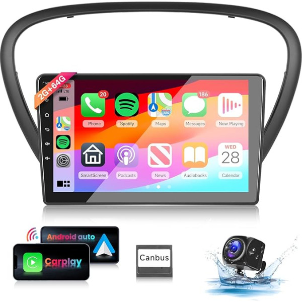 8 kodolu 2 + 64G: 9 collu skārienjūtīgais ekrāns Android auto radio ar Android Car/WiFi/GPS/RDS/FM/Bluetooth/USB + atpakaļgaitas kamera, 9 collu skārienjūtīgais ekrāns Peugeot 607 2004-2010